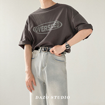 DAZO heavy industry washed retro old short sleeve T-shirt male ov Korean loose ins half sleeve T-shirt trend