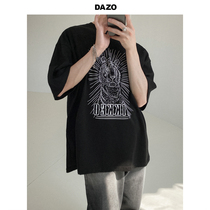 DAZO round collar handsome gas printed T-shirt male summer new loose short sleeves 100 lap half sleeve body shirt trendy Korean version