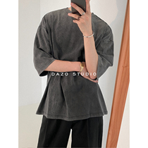 DAZO retro washed short sleeve T-shirt mens summer new fried color advanced sense loose Half sleeve Korean trend