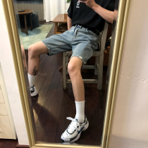 DAZO mens denim shorts loose casual versatile summer New straight five-point pants mens Tide brand ins middle pants