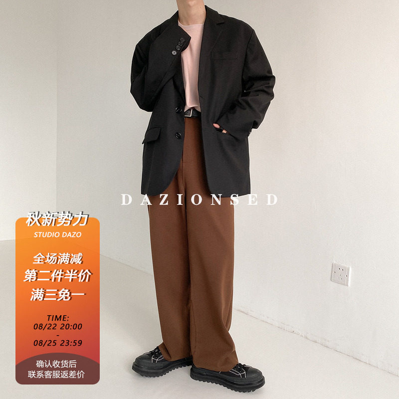 DAZO Korean version casual Western suit male pure color rufflet-handsome 100 hitch loose suit jacket uni-west blouse student trend