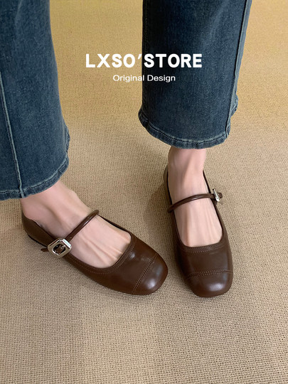 Sheepskin Edition ~ Silver Mary Jane Shoes Women's 2025 Summer New Leather Shoes Easiest for Match Shallow Mouth Flat Shoes with Skirt