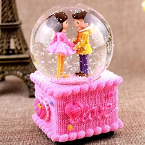 Creative lantern floating snowflake romantic wool couple glass crystal ball music box ornaments girlfriend birthday gift