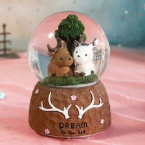 Creative colorful lights and snowflakes cartoon deer glass crystal ball music box ornaments childrens birthday gifts