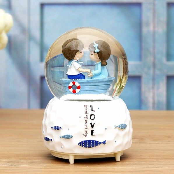 Colored lights automatically float snowflakes Romantic Mediterranean Lovers Glass Water Crystal Ball Music Box Girls Children Day Gifts