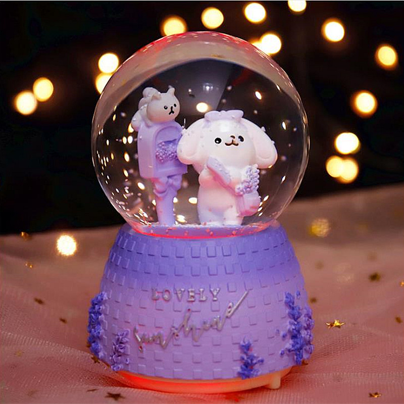 Creative lantern snowflake Lavender Rabbit Glass crystal ball music box ornament girl children birthday gift