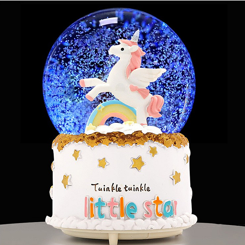 Lantern automatic snow inside turn girl heart Unicorn Crystal ball music box Creative girl children's birthday gift