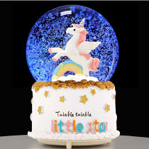Lantern automatic snow inside turn girl heart unicorn crystal ball music box creative girl childrens birthday gift