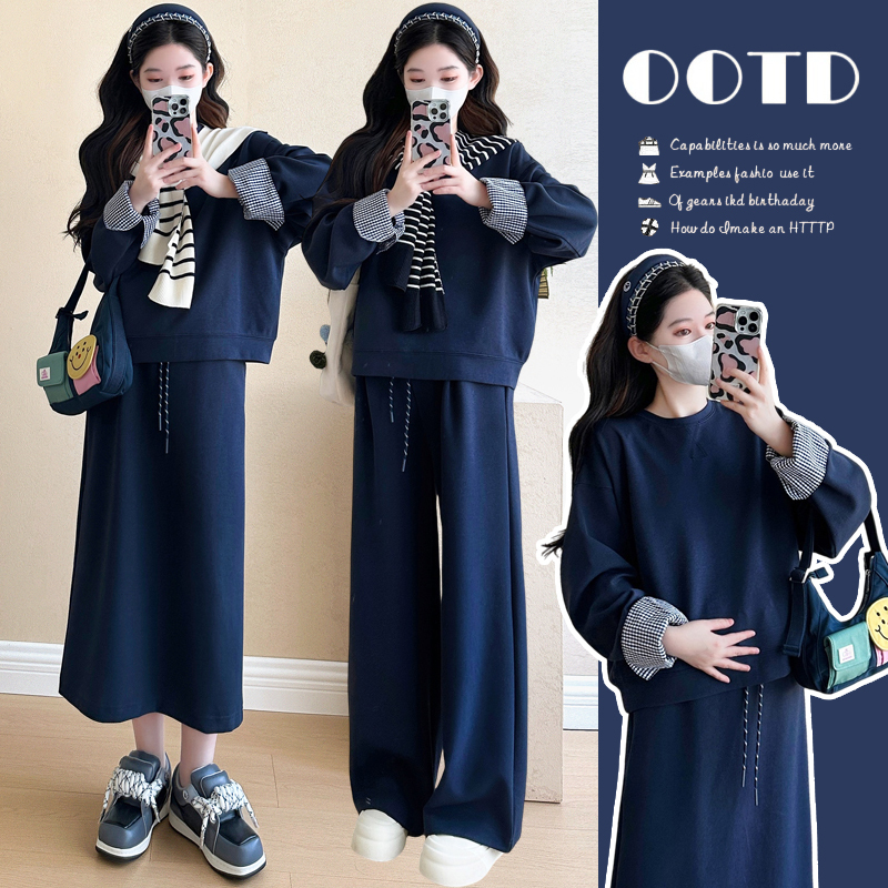 Fashionable Nursing Clothes for Going Out, Autumn and Winter Loose Tops with Fleece, Two-Piece Set, Wide-Leg Pants, Nursing Clothes, Hot Mom Style