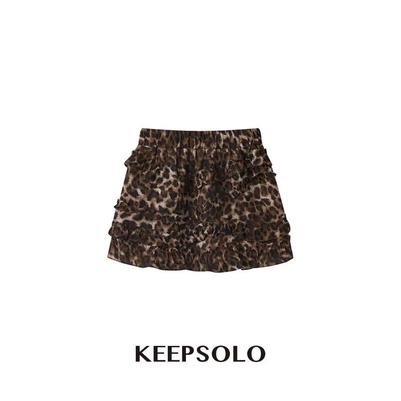 Keepsolo "Fashionable and Dynamic" Ruffled Leopard Print Mini Skirt Pants 26Ss046