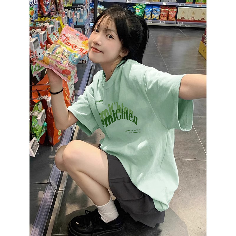 Pure Cotton Short-Sleeved T-Shirt for Girls, Summer Dopamine Style, Loose Casual Half-Sleeve Top for Middle and High School Students