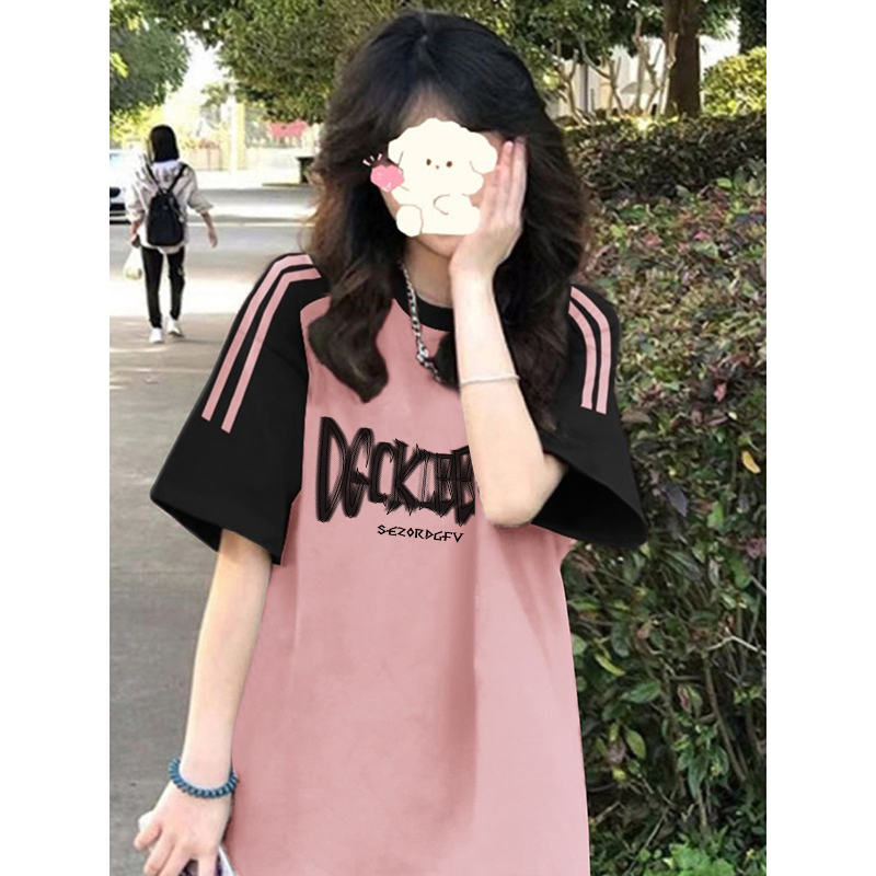 American Retro Three-Stripe Short-Sleeved T-Shirt for Girls, Summer Thin Style, Loose Cotton Top for Middle and High School Students American Retro Three-Stripe Short-Sleeved T-Shirt for Girls, Summer Thin Style, Loose Cotton Top for Middle and High School Students