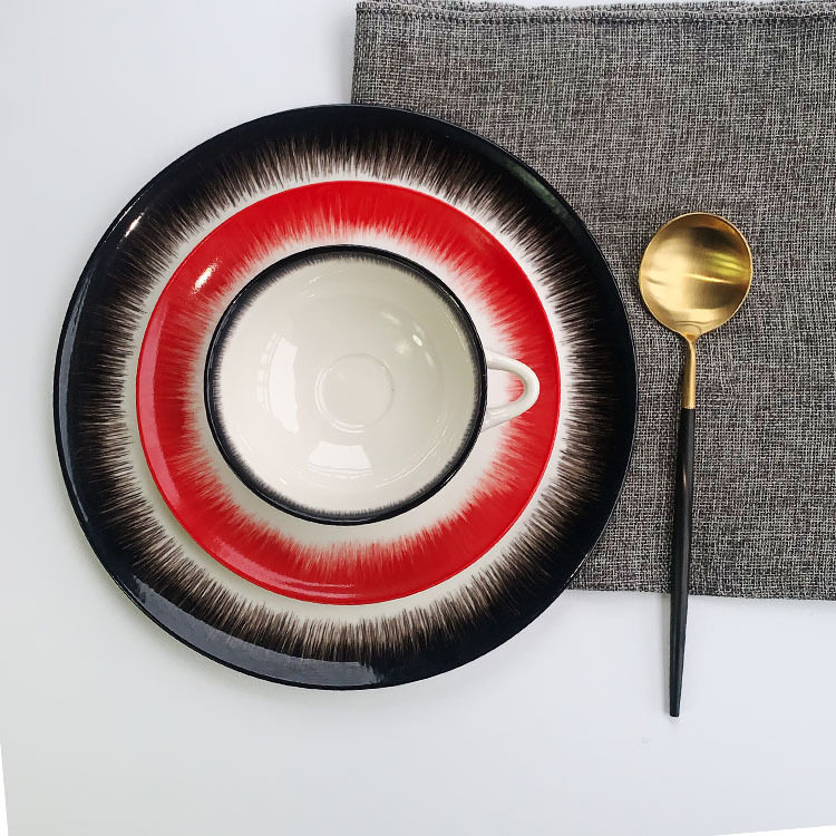 Creative Ceramic Tableware, Dark Dinner Plate, Black Edge Hand-Painted Dinner Plate, Coffee Cup, Dessert Bowl, Porcelain Plate