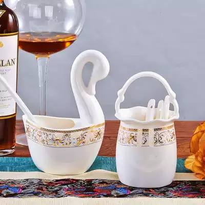 Jingdezhen bone porcelain tableware set accessories Swan flower basket spoon rack chopsticks cage placed soup spoon porcelain
