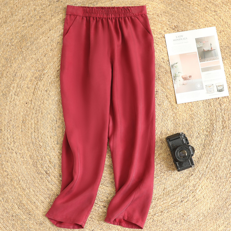 Heavyweight Real Copper Ammonia Silk High-Waisted Harem Pants for Women, Summer Loose Thin Slim-Fit Cropped Pants, Casual Trousers