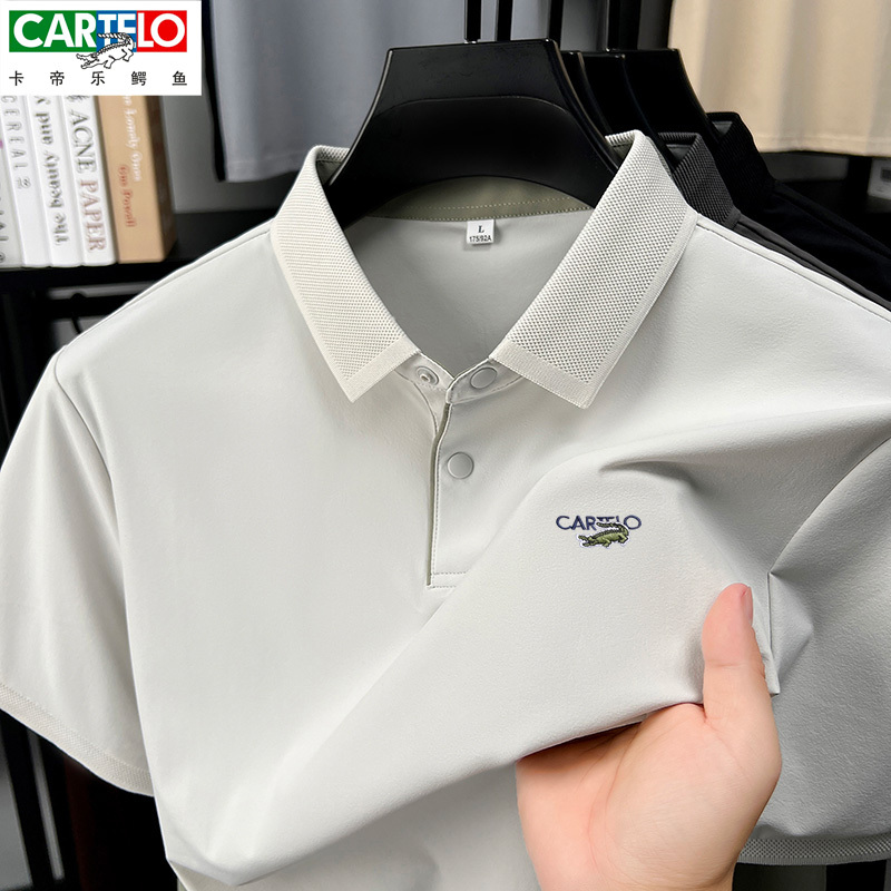 Cartelo Crocodile Men's Polo Shirt Summer Casual Business Turn-Down Collar Short-Sleeve Silk T-Shirt Top for Young and Middle-Aged Men