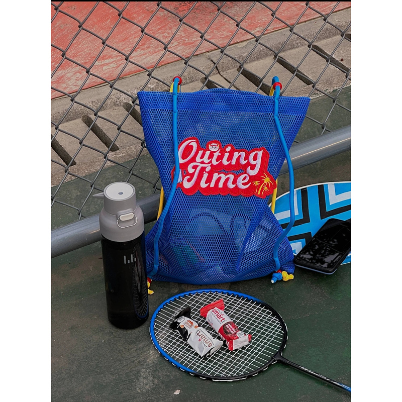 Blue Mesh Shoulder Beach Bag, Large Capacity Mesh Lightweight Travel Bag, Stylish Commuter Tote Bag, Simple Fuji