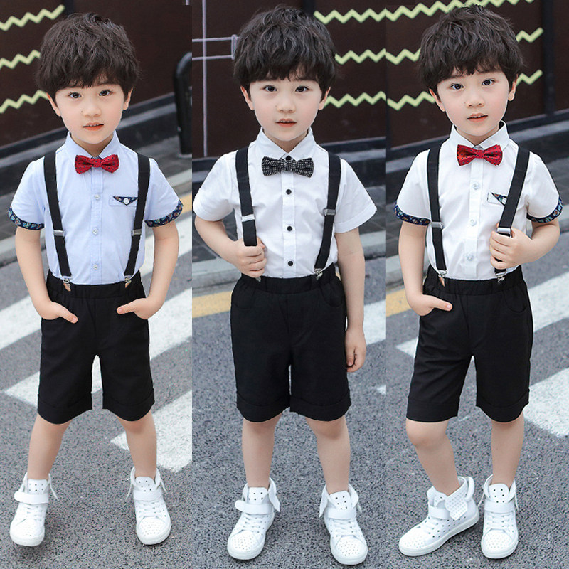 Children Inron small suit host acting out of flower boy dress boy foreign air back with pants suit summer short sleeves-Taobao