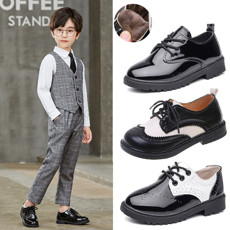 Boy Leather Shoes Autumn Winter Black Baby Performance Shoes Walking Show Little Boy Flowers Boy Leather Shoes Wedding Yingren Children's Shoes-Taobao