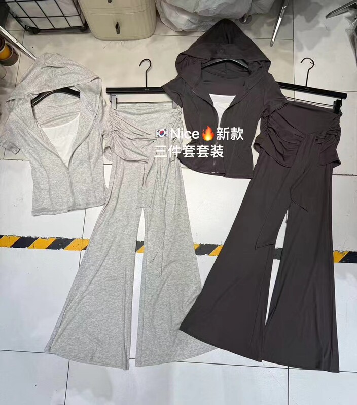 Nice Naisi'Er Summer New Slim-Fit Zip-Up Short-Sleeve Cardigan Women's Camisole Faux Two-Piece Casual Pants Three-Piece Set
