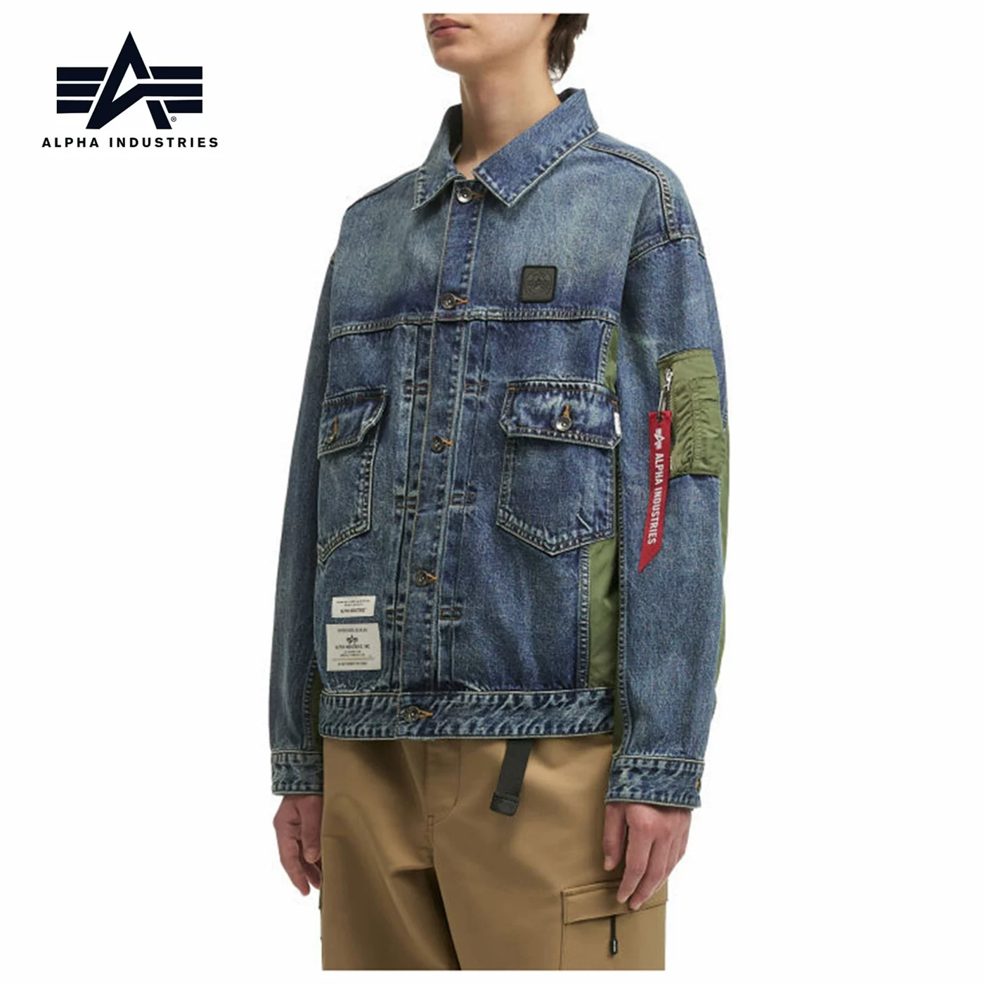 25 осенью мужская куртка Alpha Industries в стиле стежки джинсовая оригинальная Guodai 0059P
