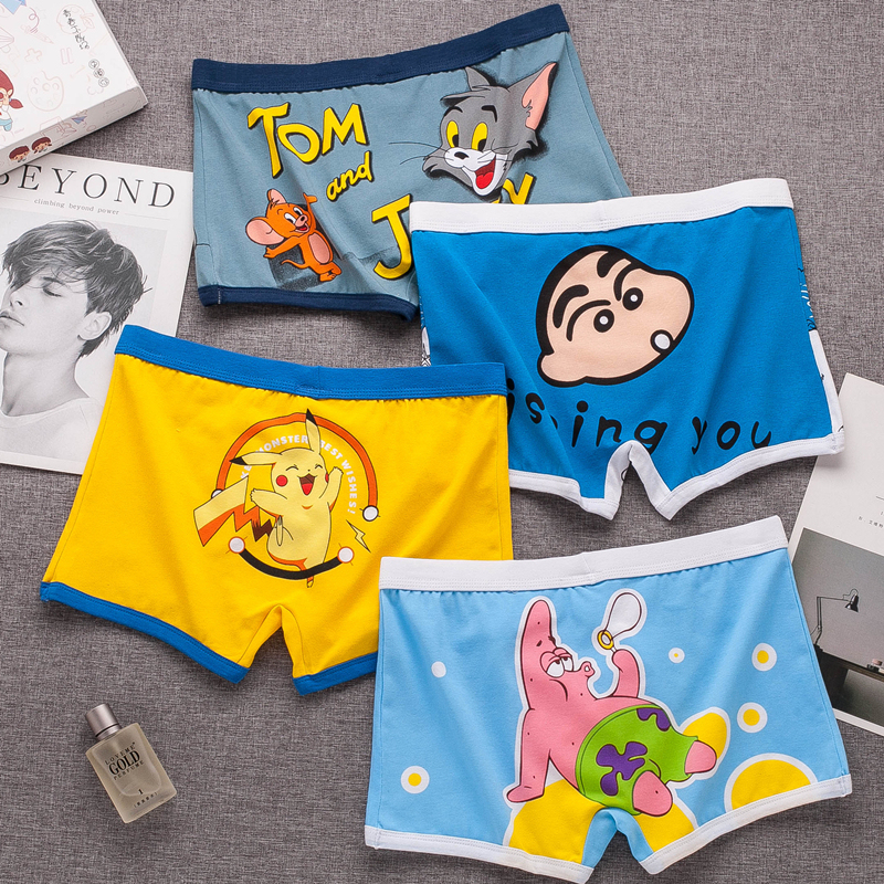 Boys' Cartoon Underwear, Men's Youth Shorts, Pure Cotton, Breathable, Trendy, Stylish, Cute, Boxer Briefs for Students