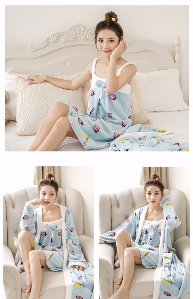 Áo ngủ mùa đông và flannel dây đeo nhung gợi cảm nhung nữ đồ ngủ dài tay dễ thương áo choàng tắm hai mảnh dịch vụ nhà áo ngủ