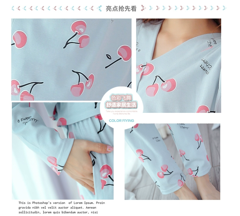 Bộ đồ ngủ mùa xuân và mùa thu nữ dài tay bằng vải cotton mỏng Phiên bản Hàn Quốc của cô gái học sinh tươi tắn và ngọt ngào