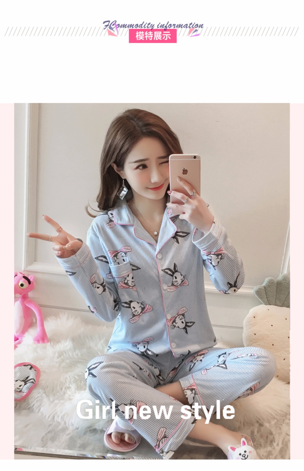 Bộ đồ ngủ mùa xuân và mùa thu đông của phụ nữ cotton dài tay phiên bản Hàn Quốc của chiếc áo len mới bên ngoài bộ đồ cotton phục vụ trong tháng đồ bộ trung niên