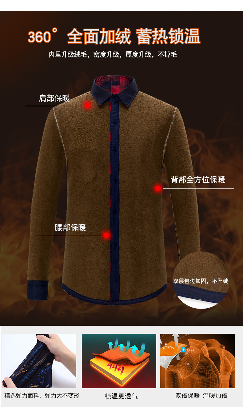 冬季格子保暖加厚长袖衬衫 图4