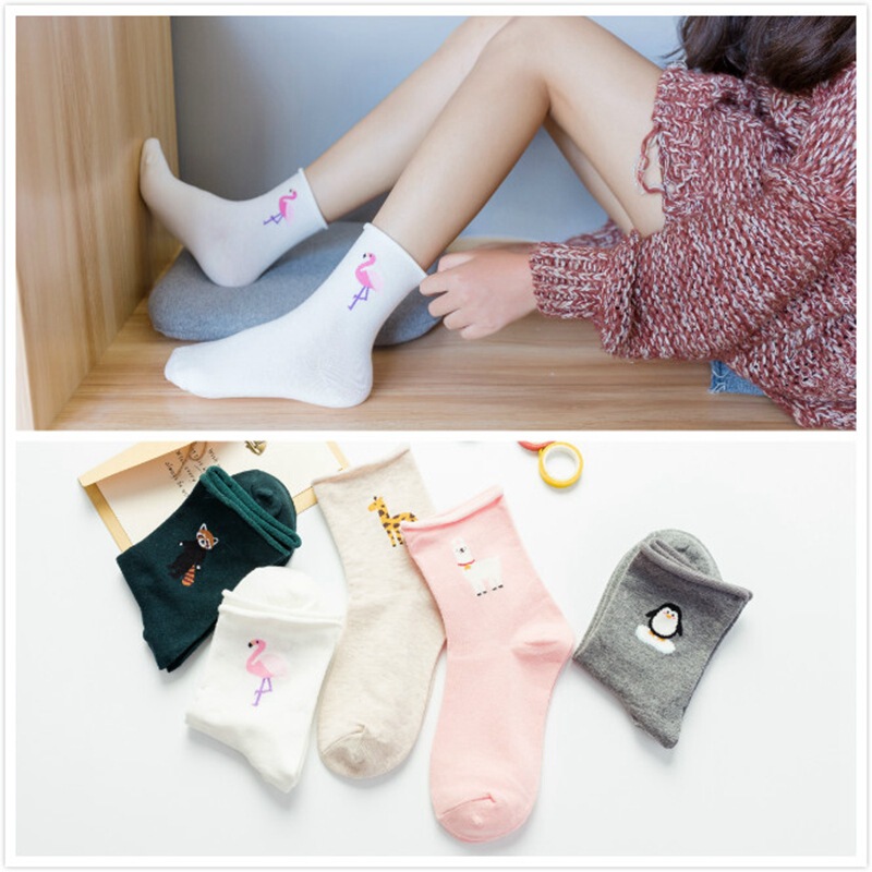 Solid Color Flamingo Animal Cartoon Women's Socks, Fashionable and Simple, Elegant Mid-Calf Socks for Women, Maternity Socks
