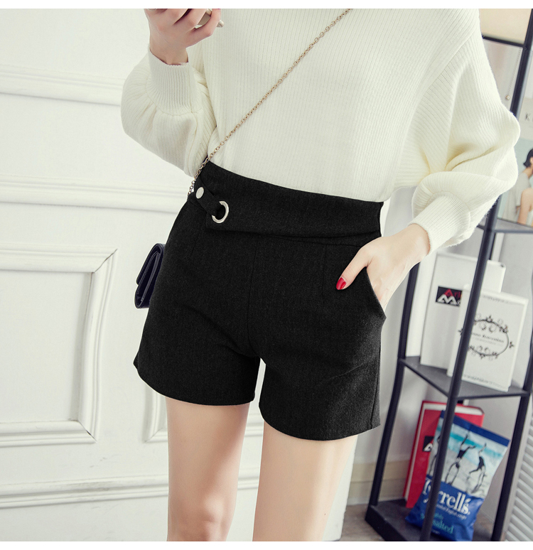 Thu đông 2018 phiên bản Hàn Quốc cao eo thon là chân rộng rộng Một chiếc quần short len ​​rộng rãi Quần lửng ống rộng ngoài quần nữ. thoi trang nu