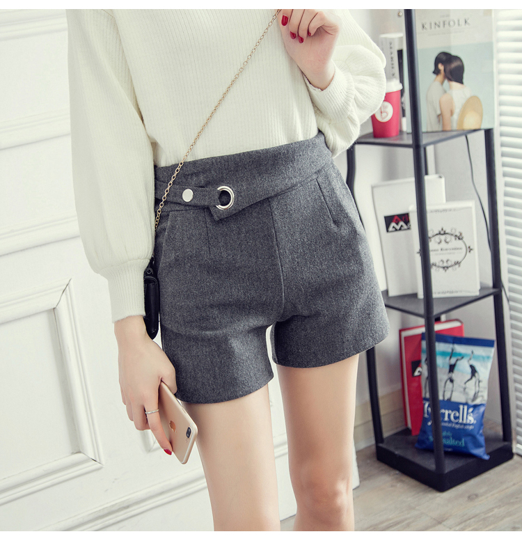 Thu đông 2018 phiên bản Hàn Quốc cao eo thon là chân rộng rộng Một chiếc quần short len ​​rộng rãi Quần lửng ống rộng ngoài quần nữ. thoi trang nu