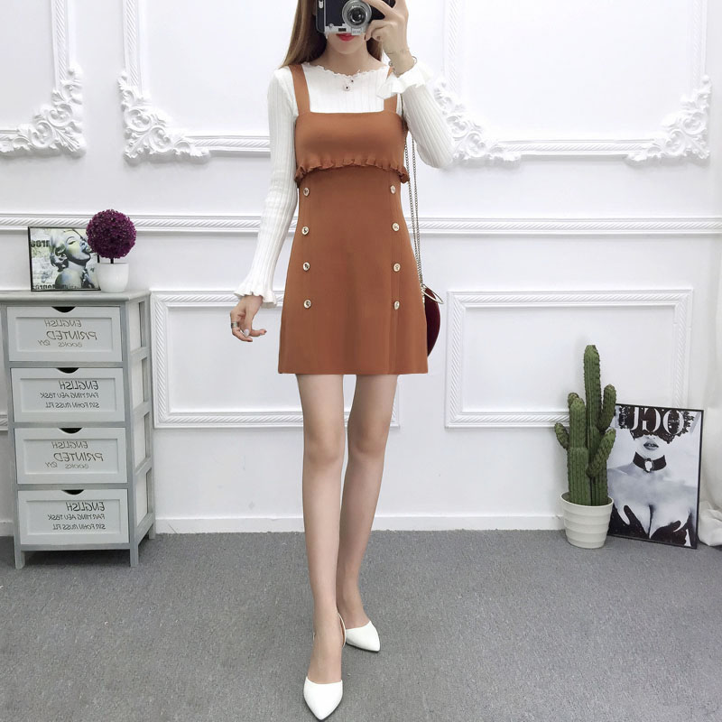2018 mùa thu mỏng thời trang không tay vest váy mùa đông mới cao eo váy nữ đan dây đeo váy váy váy cho người béo