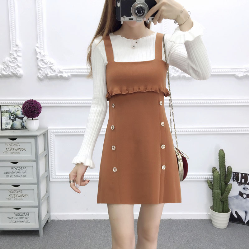 2018 mùa thu mỏng thời trang không tay vest váy mùa đông mới cao eo váy nữ đan dây đeo váy váy váy cho người béo