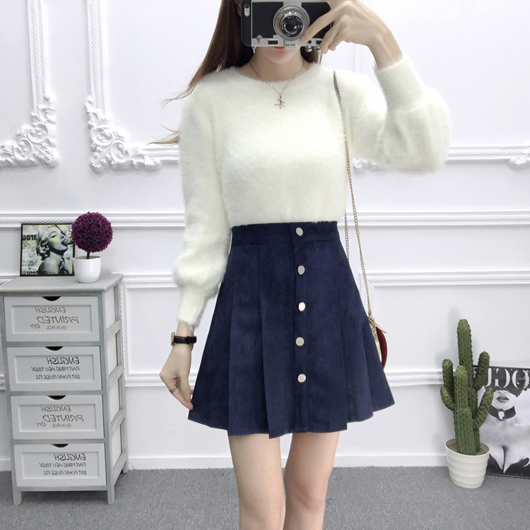 Mùa thu đông mới phiên bản Hàn Quốc của cổng gió hic deerskin eo cao xếp li váy nữ sinh viên mỏng một chữ váy ngắn chân váy hoa