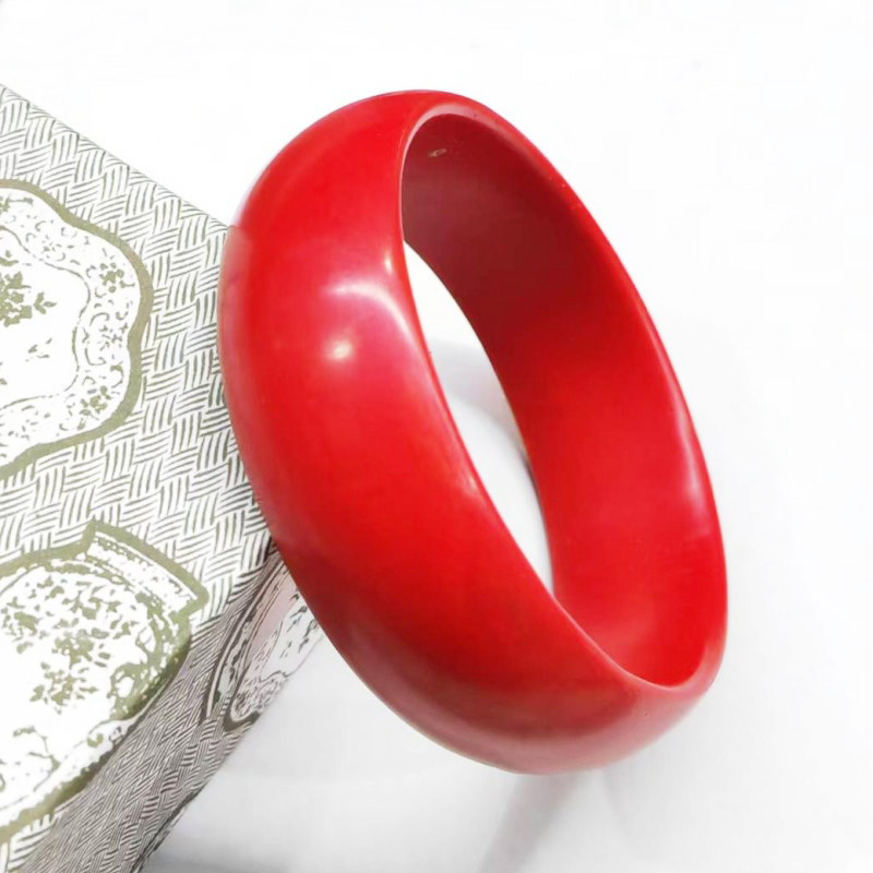 Beijing Carved Lacquer Bracelet, Ethnic Style Red Lacquerware Bracelet, Plain Jewelry, Birthday Gift 