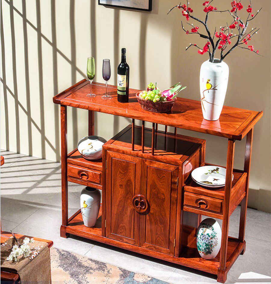 Mahogany dining cabinet rosewood pure solid wood new Chinese storage tea cabinet plain wine cabinet hedgehog red sandalwood storage cabinet