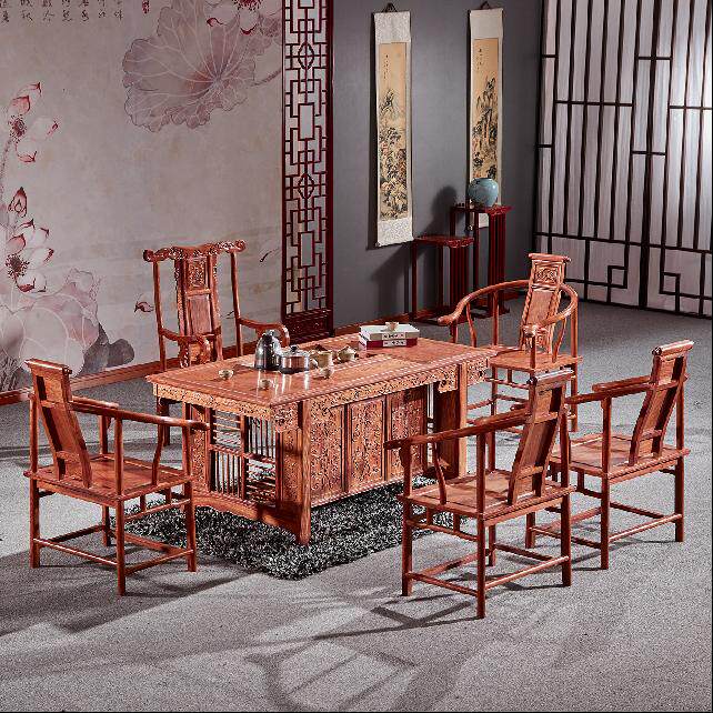 Red wood tea table and chairs combination Hedgehog Purple Sandalwood General Tea Table Flowers Pear Muqutia Tea Table Solid Wood Office Tea Table Tea Table