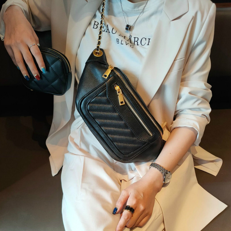 French official Caring Koko~ genuine leather chest bag women's simple all-match messenger bag fashion jumping bag women