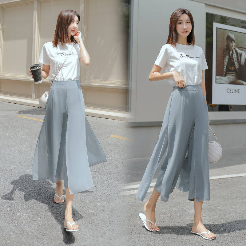 2021 summer new snow-spun pants foreign students ice silk snowspun broadlegged pants with high waist and thin section 90% pants skirt woman
