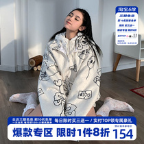 HTCU Cartoon Rabbit Full Print Lamb Suede Jacket Plus Suede Thickening National Tide Card Cute Ins Cotton Clothes Autumn Winter Jacket