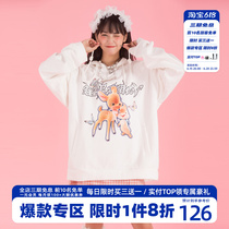 HTCU 21AW Small Deer Butterfly Rabbit Cartoon Hyphens Hip-hop Street Loose Hoodie Casual Couple