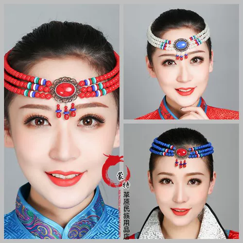Закупить продукцию Монгольские головные уборы для взрослых женщин, детей и невест, бусы в стиле этнических меньшинств, аксессуары для волос для танцевальных представлений, плетеные украшения на лоб.