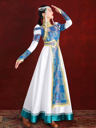 Оригинальная женская монгольская халат белое платье Внутреннее Монголия Этническое меньшинство.