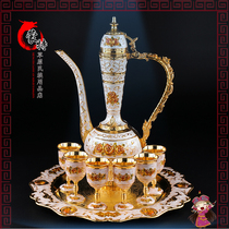 Mongolian wine with gold color cast metal wine without rust not to drop color One wine pot 6 cups a tray