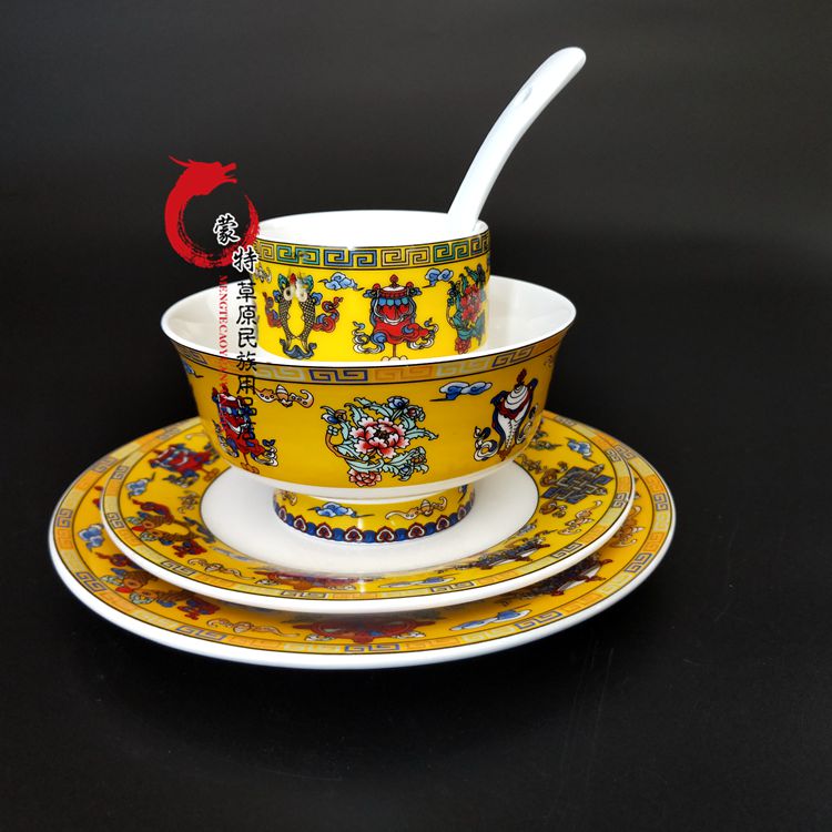 Mongolian dishes, cups, spoons, Mongolian tableware sets, yurt restaurant tableware supplies, a set of large discounts