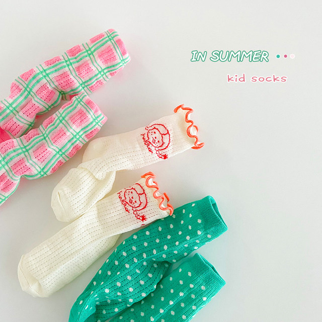 ຖົງຕີນເດັກຍິງພາກຮຽນ spring ແລະ summer ບາງ breathable ຕາຫນ່າງ socks ເດັກຍິງພາສາເກົາຫຼີພຽງເລັກນ້ອຍ Fungus Lace Socks ຖົງຕີນເດັກນ້ອຍ Trendy Socks