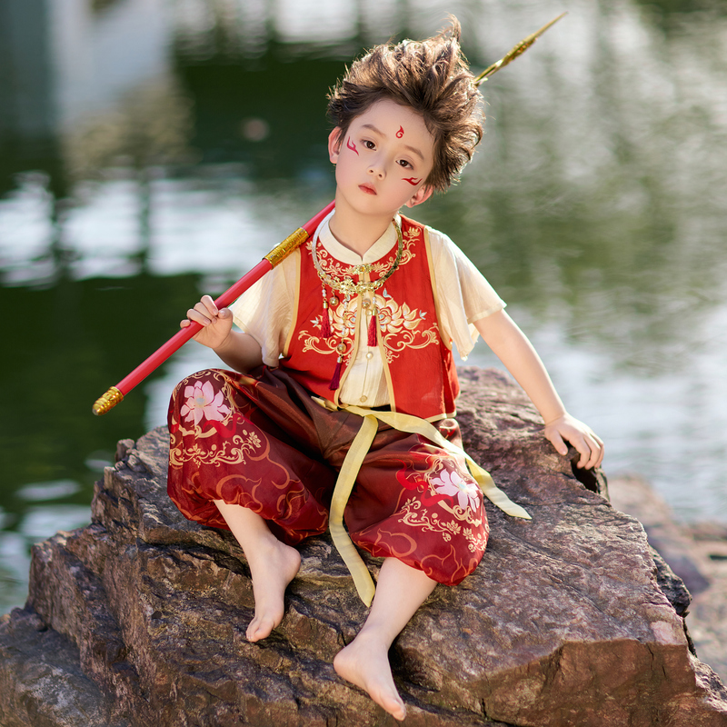 Boys' Hanfu Nezha Costume Set Cosplay Children's Demon Slayer Anime 2 Ao Bing Girls' Performance Outfit Spring, Summer, Autumn Boys' Hanfu Nezha Costume Set Cosplay Children's Demon Slayer Anime 2 Ao Bing Girls' Performance Outfit Spring, Summer, Autumn