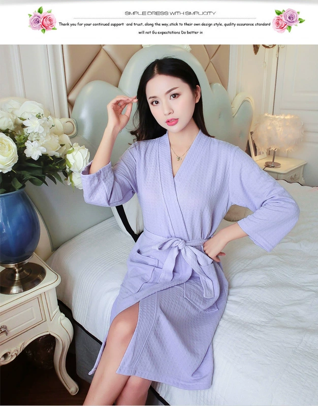 Áo choàng mùa xuân và mùa hè áo choàng nam và nữ cắt tay áo gợi cảm mỏng đồ ngủ cotton nhà dịch vụ bánh quế dài